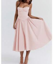 Strapless Red Camisole Dress For Women Sexy Bodycon Midi Dress Summer Sleeveless Party Clubwear With Waist Cincching Design New Fashion European And American Style Hot Selling Elegant Night Out Outfit - 淺粉色 - 查看 6