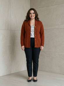 Women's Plus Size Mousse Coat With Buttons, Long Sleeves, Winter Clothing. - 亮橙色 - 查看 2
