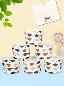 10个/20个/50个装毕业帽一次性冰淇淋纸杯，白色纸质甜点碗，黑色金色灰色方帽图案，适用于毕业派对、2026届、小吃、冻酸奶、圣代等，男女皆宜 - 多色 - 查看 3