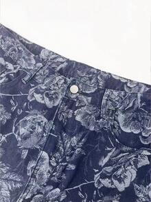 Quần jeans ống rộng dáng suông ONE.DINY Rose Jacquard màu xanh dương, chất liệu vải không co giãn, thoải mái. - Màu xanh lam - Xem 6