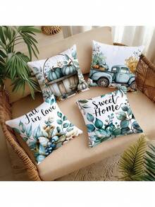 Bộ 4 vỏ gối phong cách Bắc Âu họa tiết cây xanh tươi mát, vỏ gối trang trí phòng khách, vỏ gối tựa đầu giường (Không bao gồm ruột gối) - 4pcs - Xem 1