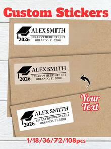 Personalized Graduation Cap Stickers, Custom Name Tags, Graduation Cap Decals, Gift Bag & Envelope Seals, Party Favor Stickers, Class Of 2026 Decorations, Graduation Gift Supplies - Multicolor - View 1