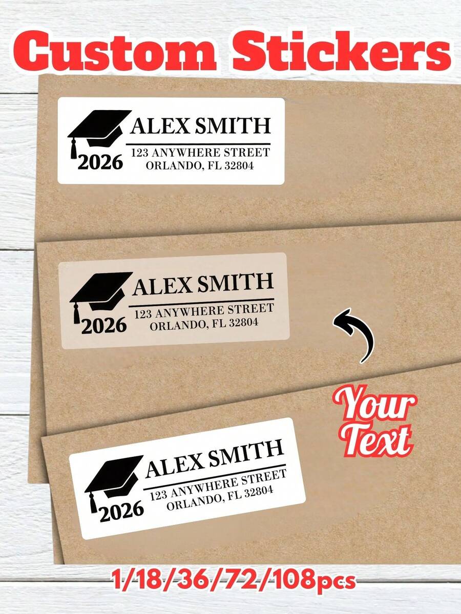 Personalized Graduation Cap Stickers, Custom Name Tags, Graduation Cap Decals, Gift Bag & Envelope Seals, Party Favor Stickers, Class Of 2026 Decorations, Graduation Gift Supplies - Multicolor - View 1