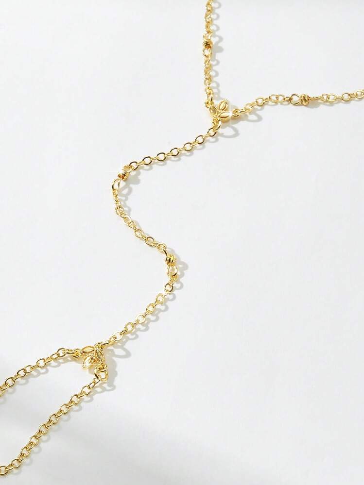 Mgyi Jewelry Gold Plated Leaf Link Hand Chain Ring, Elegant Minimalist Floral Bracelet, Dainty Bridal Wedding Eid Party Jewelry Gift - PSBL-028 - View 3