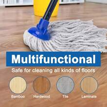KeFanta Mop Floor Cleaning,2 Pcs Cotton String Wet Mops Refill Compatible With Microfiber Cloth Mop & 0.8 Diameter Mops Handle(1 Handle & 2 Heads) - Blue - 查看 3