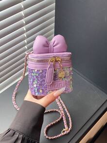 1 chiếc túi đeo chéo mini thời trang cho bé gái, chất liệu PU, có nơ đính sequin và khóa kéo, phù hợp cho mọi mùa và sử dụng hàng ngày. - A - Xem 15