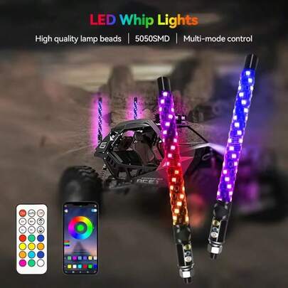 Lumières de mât de drapeau à LED télécommandées de 30 cm/1 pi. Lumières spiralées colorées pour mât de drapeau pour VTT, VTT, camion tout-terrain et buggy de sable