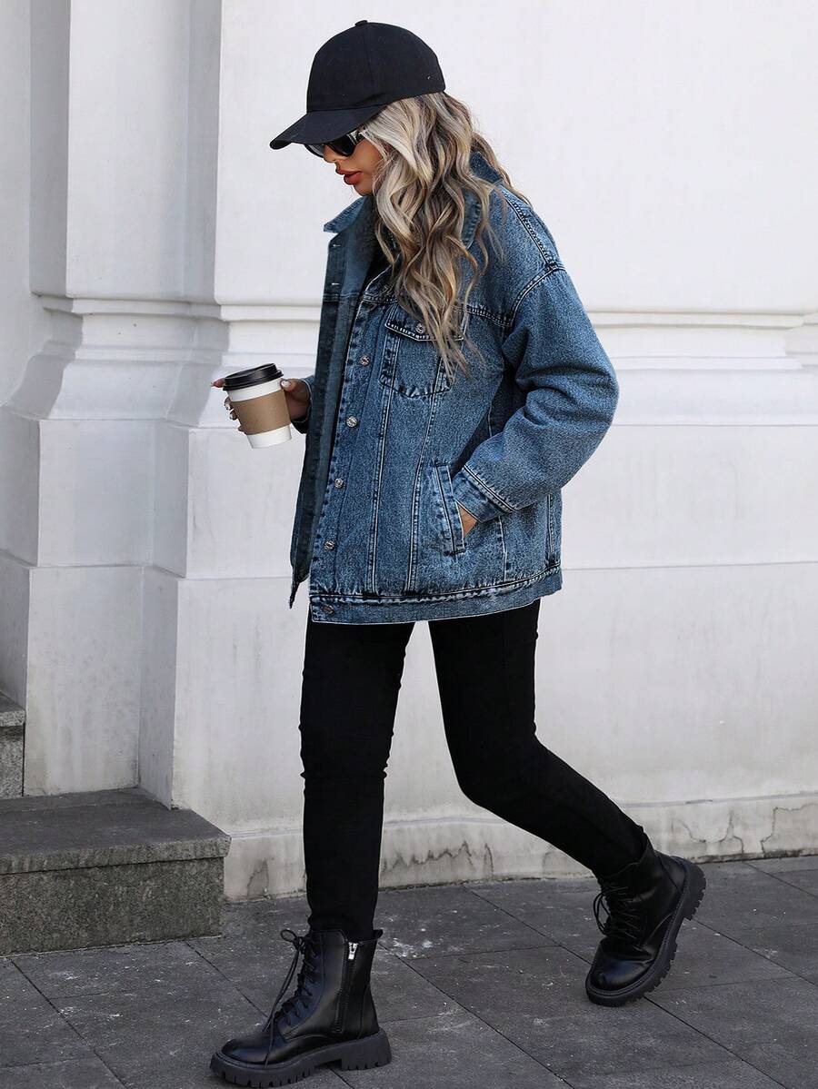 Mobula Sound#Plus Size Women's Spring/Summer Versatile Fashion Denim Jacket For Daily Wear, Travel, Stage, Concert, And Airport Casual - Fried Flower Dark Blue - View 1