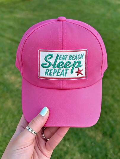 1/2pcs "Eat Beach Sleep Repeat" Printed Letter Solid Color Vintage Adjustable Cap, Unisex, All-Season Spring Summer Autumn Winter, Suitable For Valentine's Day, Wedding, Christmas, Father's Day, Outdoor Sports, Travel, Sun Protection, Gifts For Men And Women, Customizable Trucker Cap, Available In Black, Pink, Purple, Yellow And More Colors, Casual Headwear