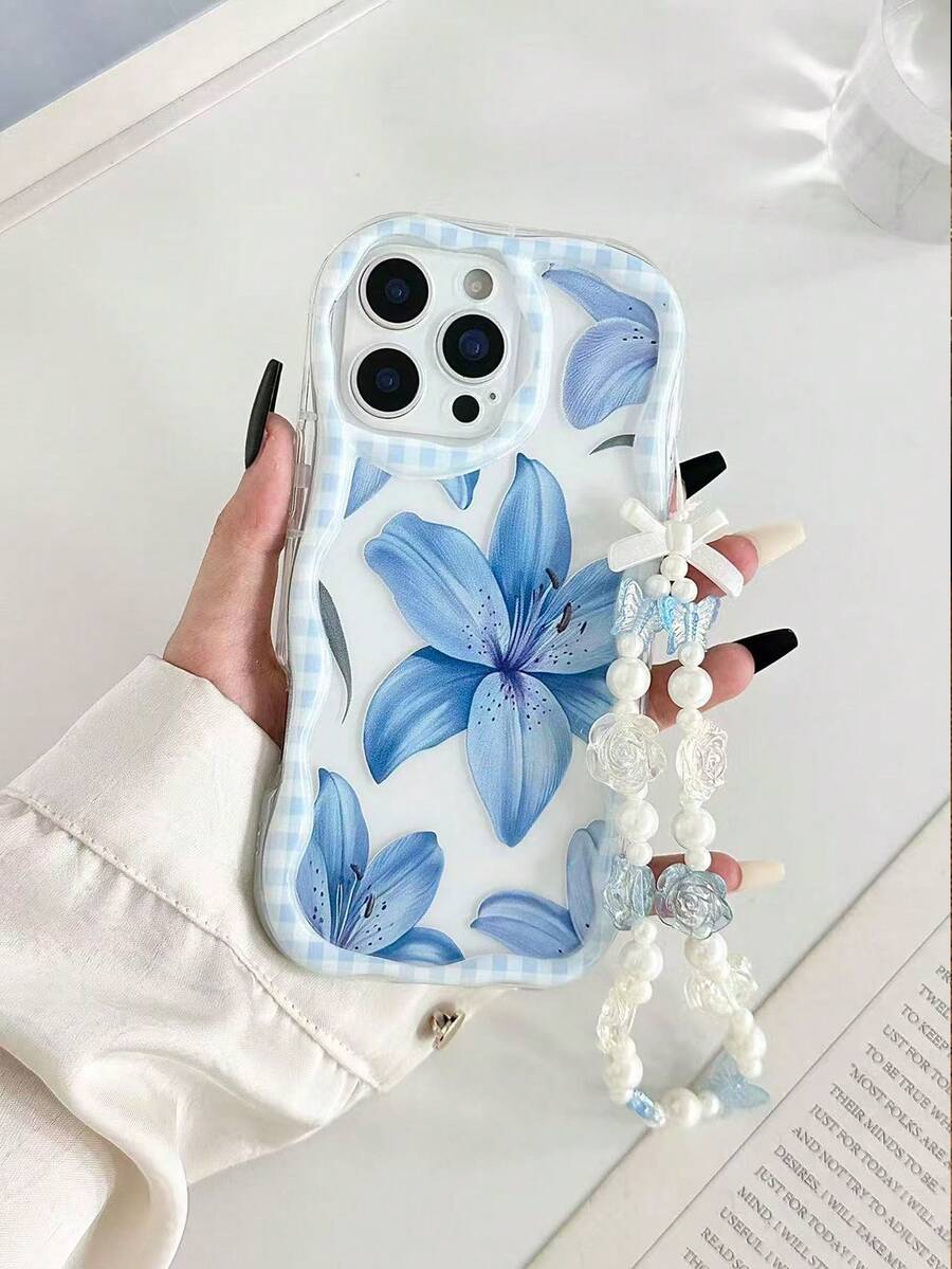 编织波浪边简约优雅TPU格子花卉手机壳，适用于 16/11/16 Pro/16 Plus/16 Pro Max/16E/15 Pro Max/13/14/12/XS/XR/7G/8PXR/7/8；彩色彩绘软保护套，适用于 15 Pro Max、13、14、12、14