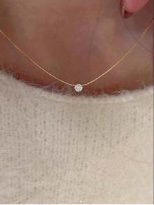 1pc European And American Style Unique Design Gold 6 Claw Rhinestone Pendant Necklace For Women, Stainless Steel Lock Clavicle Chain, Ideal For Daily Wearing And Dating Party - 黃金 - 查看 11