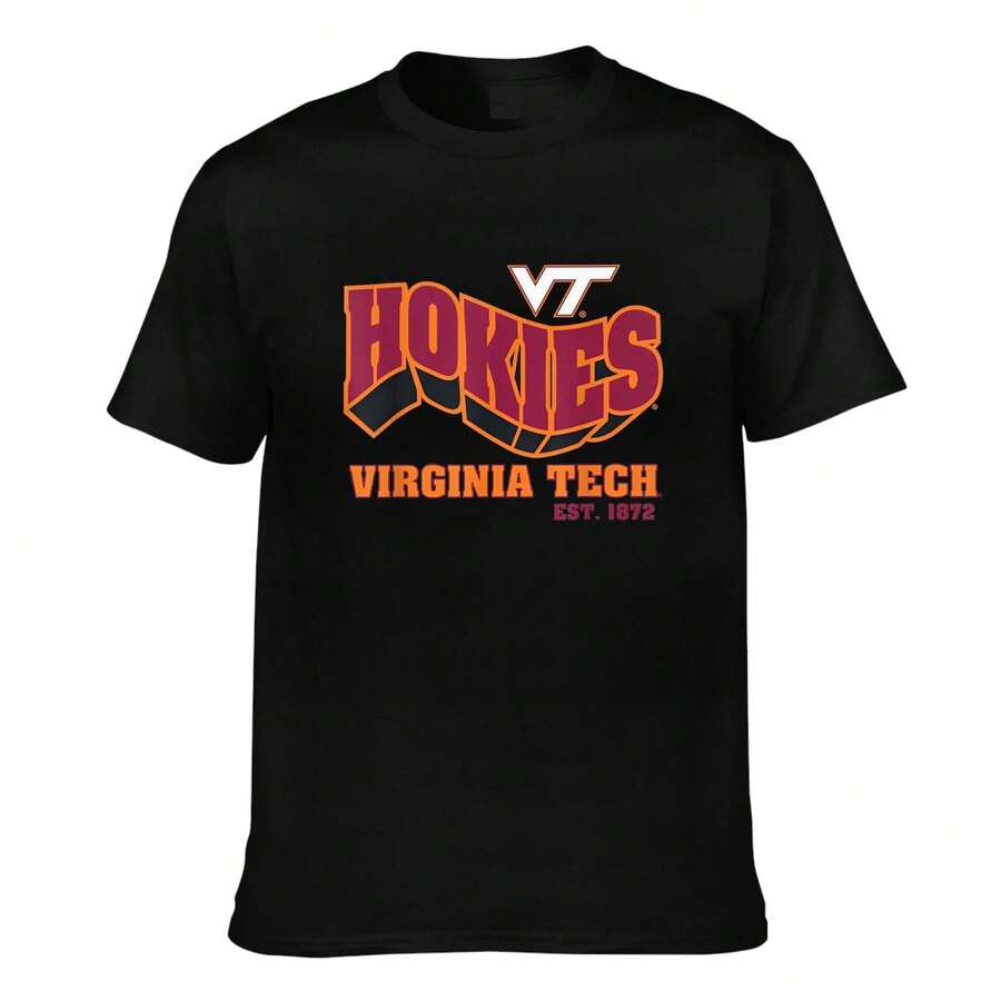 Virginia Tech Hokies EST 1872 Retro T Shirt Men Women College Fan Gift Casual Short Sleeve Tee Top - 黑色 - 查看 1