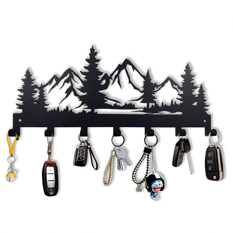 1PC Fashionable Metal Key Hook Rack - Easy Install Wall Mount Organizer For Keys, Coats, Towels, Hats, And Purses - Stylish Entryway And Bathroom Accessory - Decorative Storage Hanger - Black - View 1