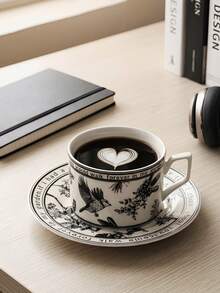1 Set Exquisite Vintage Black & White Floral Coffee Cup & Saucer, Elegant Luxury French Style - Multicolor - View 10