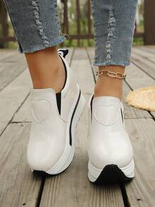 9cm Hidden Heel Casual Slip-On Sneakers, Thick Sole Comfortable Platform Shoes, Versatile For Women - Beige - View 6