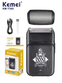 Kemei KM-T366 男士专业电动剃须刀,往复式精密剃须网,7500转高速马达胡须修剪器,Type-C快充便携式剃须刀,送男友/父亲的礼物 - 黑色 - 查看 3