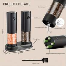 一套电动盐和胡椒研磨器 - 一键自动调味罐，带透明视窗，3.21盎司大容量，LED灯，研磨粗细可调，厨房工具，适合作为婚礼和圣诞节礼物 - 彩色 - 查看 3