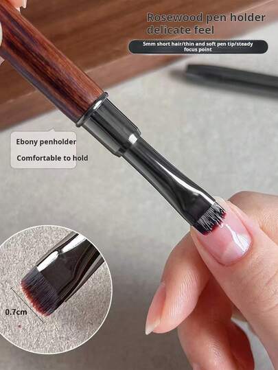 Japanese Professional Short Bristle Square & Round Nail Art Brush, High-End Sandalwood Coated Brush, Salon Manicure Tool
