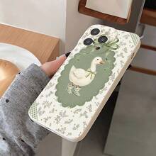 Capa para celular em TPU com estampa floral verde-clara e patos em estilo campestre, compatível com iPhone 17 Pro Max, 16, 15, 14, 13, 12, 11, 8, 7, XR, XS Max. Capa protetora completa, resistente a impactos, de alta qualidade, na cor branca. - branco antigo - Ver 5
