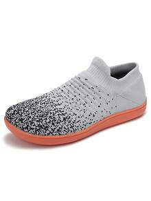 女士极简赤足跑步鞋 - 宽版彩色透气针织面料套脚圆头休闲鞋，减震橡胶鞋底，四季皆宜的舒适休闲鞋，时尚套脚设计，灵活穿着 - 灰色 - 查看 10