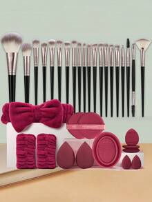 Bộ cọ trang điểm 33 món, bao gồm: 20 cọ trang điểm + 1 băng đô + 2 dây đeo cổ tay + 2 bông mút trang điểm + 2 bông tán kem nền + 1 dụng cụ vệ sinh cọ + 3 bông mút trang điểm mini + 2 bông tán kem nền mini, bộ dụng cụ đa năng tiện lợi cho người mới bắt đầu | Quà tặng du lịch lý tưởng | Hoàn hảo cho người mới bắt đầu/phụ nữ - Nhiều màu - Xem 1