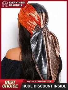 1pc 90cm Women's Polyester Square Scarf, Elegant Fashion Printed Bandana, Suitable For Casual And Street Outfits As Scarf, Hair Accessory, Headband, Styling Decoration - 彩色 - 查看 9