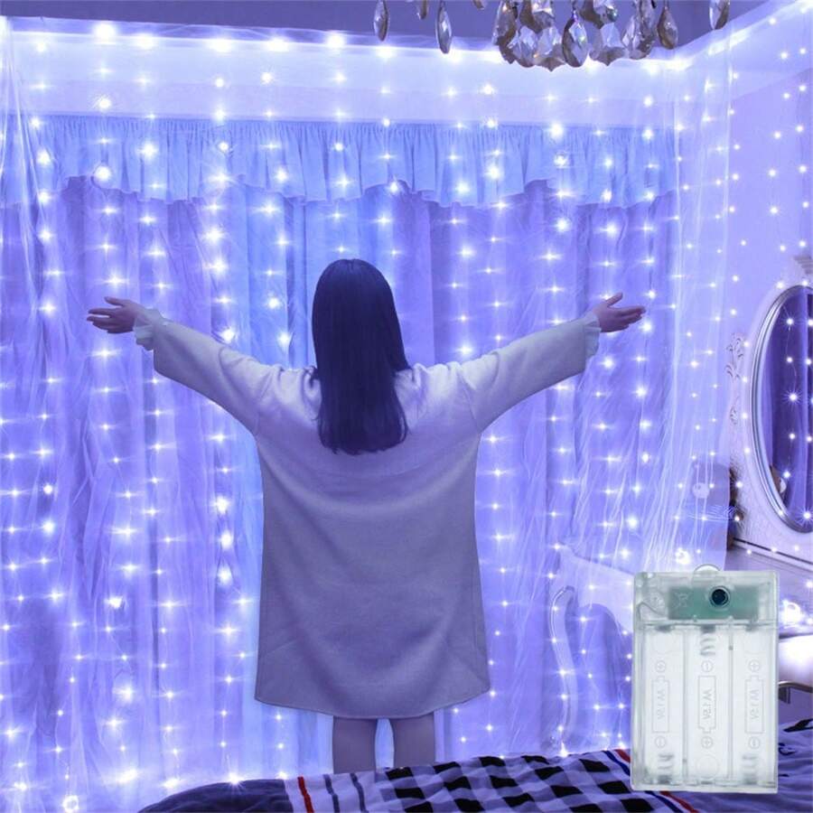 1 Set, White Lighting, 9.8ft X 9.8ft, Holiday LED Fairy Tale Decor Lights, 8 Curtain Light Modes, Battery Powered, Suitable For Christmas, Halloween, Bedroom, Window, Wedding, Party Decoration