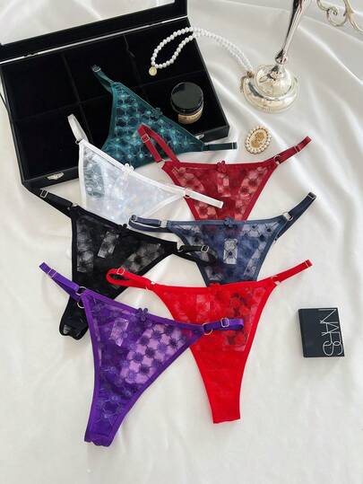 1PC Personalized Crystal Letter Sexy Thong Panty, Custom Name Lace G-String Bikini Underwear For Women, Romantic Gift For Girlfriend, Wife, Valentine's Day, Wedding, Honeymoon