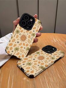 1pc Minimalist Retro Sun & Palm Tree Pattern Textured Soft Protective Phone Case, Suitable For Gifting To Friends And Lovers, Compatible With Apple And Phones ( 17/17 Air/17 Pro/17 Pro Max) - Multicolor - View 2