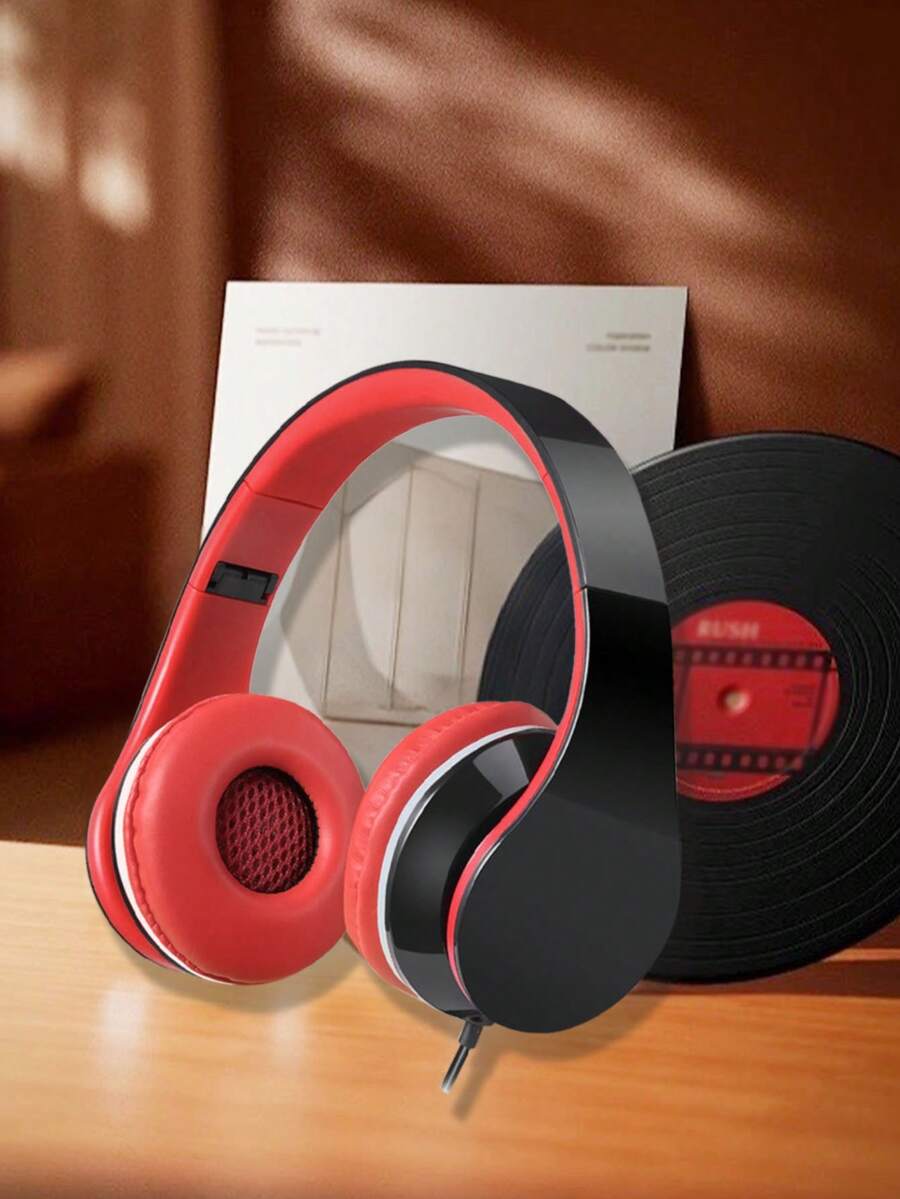 可伸缩有线耳机，高品质，高清通话，铝合金结构，可折叠便携式有线耳机 - 紅黑 - 查看 1