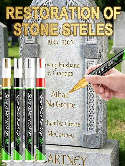 Gold-Plated Restoration Pen, Can Repair Faded Or Blurred Inscriptions On Gravestones, Restore Original Clarity, Suitable For Repairing And Decorating Gravestones, Monuments, Etc.