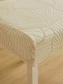 1pc/4pcs/6pcs/8pcs Cream White Removable Chair Covers, Plush Jacquard Leaf Pattern, Stretchy Fit For Dining Room, Living Room, Bedroom Chair Decor - Creamy White - View 5