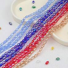 100/200 hạt thủy tinh AB hình hạt xanh 4x6mm/6x8mm dùng làm đồ trang sức DIY Phụ kiện thủ công - Hạt gạo xanh AB màu - Xem 3