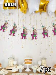 7/14/21pc Custom Face Barney Birthday Banner, Personalized Photo Party Garland,Barney Dinosaur Themed Party Decor | Birthday Party Supplies | Photo Booth Prop | Flags Funny,Personalized Gifts,Party Favors - Multicolor - View 14