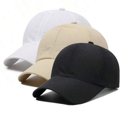 Bộ 3 mũ lưỡi trai lưới thoáng khí, nhanh khô, màu trơn, chất liệu polyester, siêu mỏng mềm mại, thích hợp cho mùa hè đi bộ đường dài, câu cá và chống nắng.