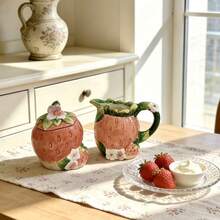 Juego de Azucarero y Jarra de Crema Rosa con Fresa, Azucarero y Jarra de Crema de Cerámica Lindos con Patrón Floral, Decoración de Cocina Estilo Campestre - Rosa coral - Ver 10