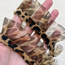 1 Yard Coffee-Colored Leopard Print Lace Trim Fabric, Handmade DIY Clothing, Accessories, Headwear, Skirt Edging, Two Pleating Styles - 1 Yard - View 11
