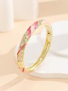 1pc Fashion New Gold-Plated Diamond Enamel Filigree Bracelet Jewelry Gift For Women And Girls - Hot Pink - View 1