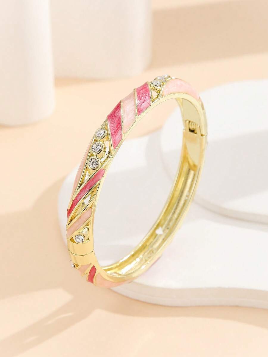 1pc Fashion New Gold-Plated Diamond Enamel Filigree Bracelet Jewelry Gift For Women And Girls - Hot Pink - View 1