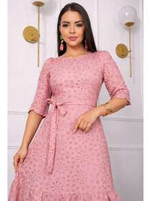 Casual Elegant Conservative / Modest Party Fabric With Belt Wedding Baby Shower Birthday Party Photoshoot Elegant And Casual - 淺粉色 - 查看 4