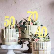 1pc/3pcs Minimalist Gold Acrylic Number 18 21 30 40 50 60 Anniversary Birthday Party Cake Topper - Multicolor - View 6