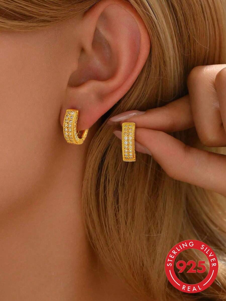 1 Đôi bông tai bạc 925 hình tròn đơn giản, quà tặng kỷ niệm cho nữ, thiết kế độc đáo, trang sức dự tiệc cổ điển quyến rũ.