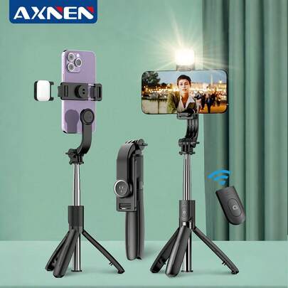 AXNEN 可伸缩自拍杆三脚架，带无线遥控器和手机支架，便携式智能手机三脚架，适用于团体自拍/直播/视频录制，兼容iOS/Android/GoPro设备