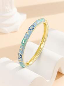 1pc Fashion Vintage Gold-Plated Floral Star Pattern Enamel Filigree Bangle Bracelet Jewelry For Women And Girls - Baby Blue - View 6