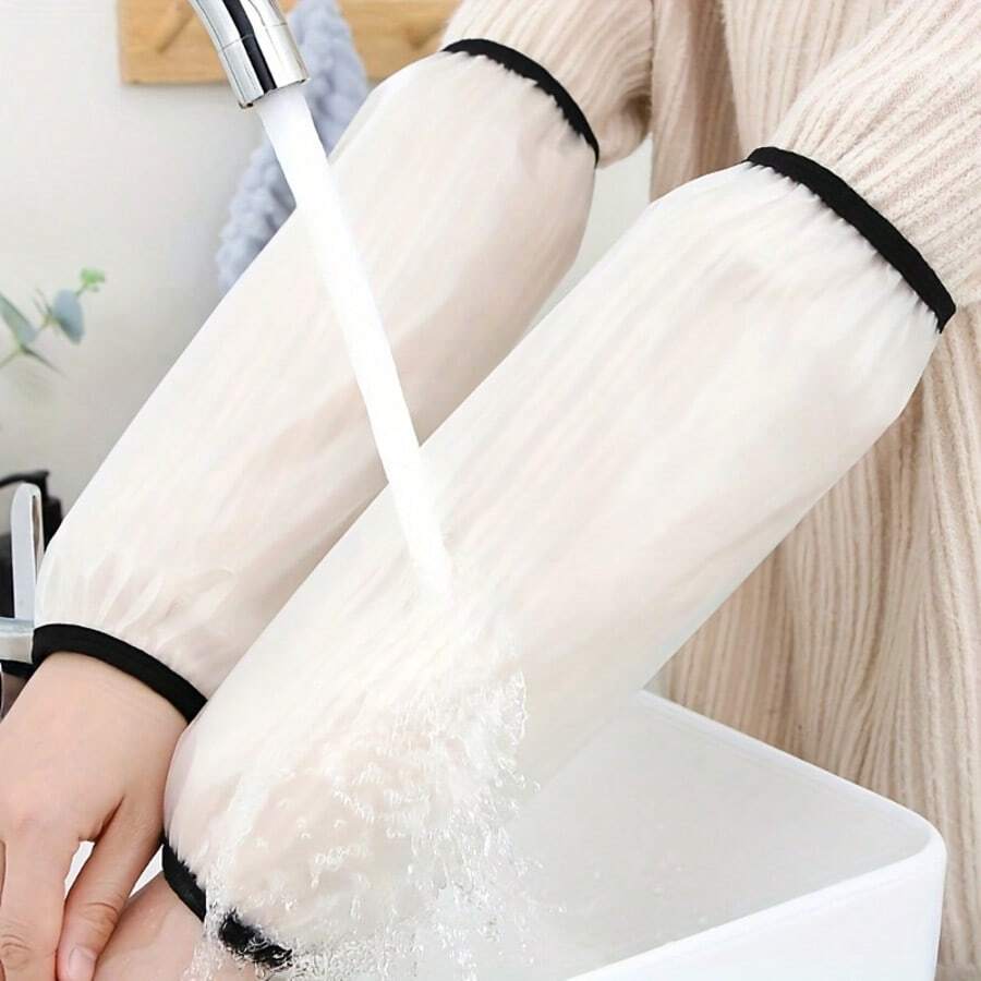 1 Pair Waterproof Sleeves Cover, Faux Leather Stain Resistant Long Transparent Arm Guard, Reusable Protective Oversleeve For Dishwashing Household Cleaning Kitchen Work Supplies - Waterproof and Transparent - View 1
