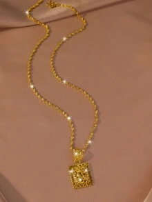 1件镂空花朵吊坠项链，百搭阿拉伯风格镀金铜饰品，女士礼物 - 金黃色 - 查看 2