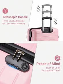 20 Inch 24 Inch 28 Inch Luggage Suitcase Carry On Cabin ABS Spinner Wheels Password Lock Lightweight 3 Piece Set Small Medium Large Holiday Travel - Pink - View 6