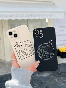 2個セット 月と太陽のデザインのスマホケース 女のサブ・女性向けけ かわいい柄 ソフトTPUシリコン作る 保護するカバー 耐衝撃性・傷防止 スマホケース 、、、 6、7、8 Plus、X、XR、XS、11、12、13、14 Pro Max対応 - マルチカラー - チェックする 2