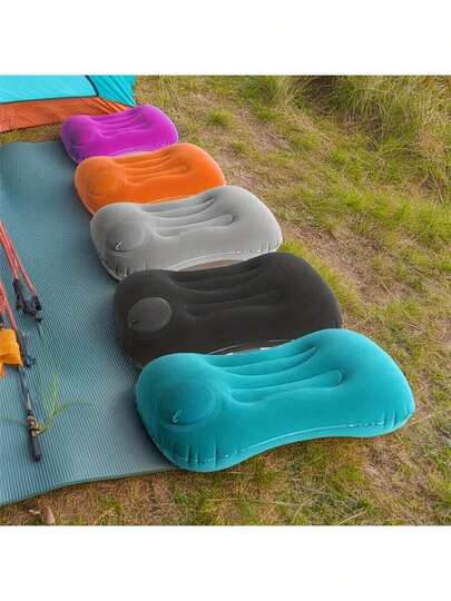 3 Color Options Portable Inflatable Camping Pillow, 1pc Compressible Inflatable Neck Support Pillow Suitable For Beach, Office, Home, Travel, Compact & Portable Inflatable Pillow