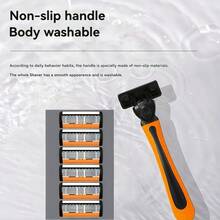 Classic 6-Layer Manual Razor Set, 1/2 Handle With 6/12/18/24/30 Blades , Manual Shave Razors For Daily Face Care 6-Layer Stainless Steel Razor Blades For Men - Replaceable For Smooth Shaves - Multicolor - View 5